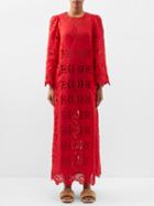 Vita Kin - Anfisa Broderie-anglaise Linen Dress - Womens - Mid Red
