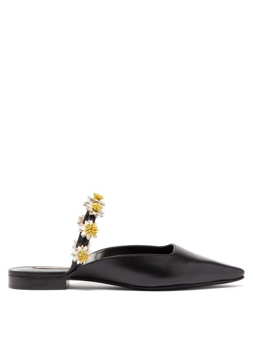 Matchesfashion.com Fabrizio Viti - Bea Daisy-appliqu Leather Backless Loafers - Womens - Black