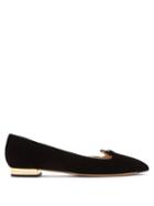 Matchesfashion.com Charlotte Olympia - Feline D'orsay Velvet Flats - Womens - Black Gold