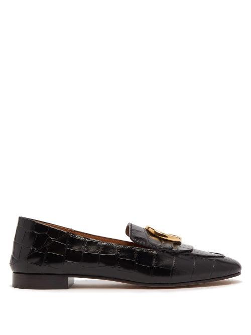 Matchesfashion.com Chlo - The C Crocodile Effect Leather Loafers - Womens - Black