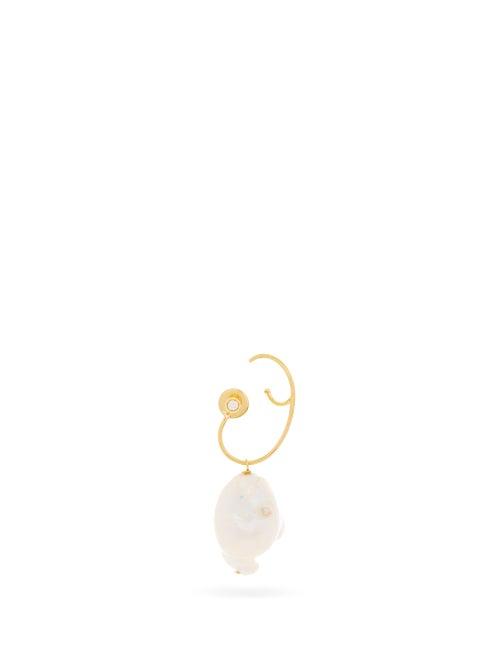 Matchesfashion.com Ana Khouri - Lily Diamond, Pearl & 18kt Gold Single Earring - Womens - Pearl