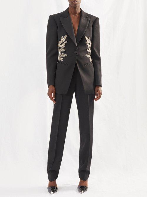 Alexander Mcqueen - Crystal-embellished Grain-de-poudre Jacket - Womens - Black