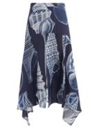Matchesfashion.com Stella Mccartney - Ariah Shell-print Handkerchief-hem Skirt - Womens - Navy Multi
