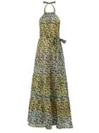 Matchesfashion.com Juliet Dunn - Halterneck Leopard Print Cotton Maxi Dress - Womens - Green Print