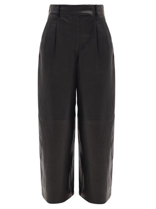 Khaite - Maarte High-rise Leather Wide-leg Trousers - Womens - Black