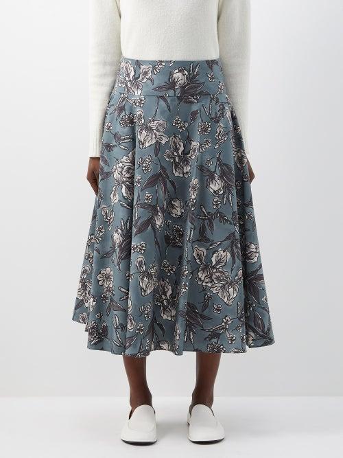 S Max Mara - Acline Midi Skirt - Womens - Blue Print