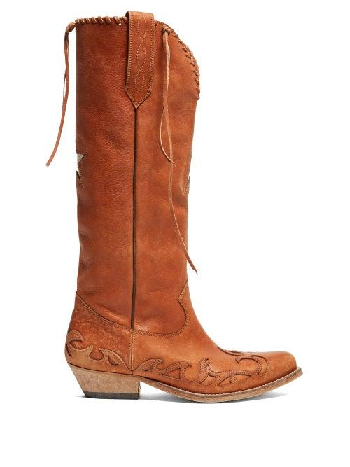 Matchesfashion.com Golden Goose - Wish Star Embroidered Leather Cowboy Boots - Womens - Tan