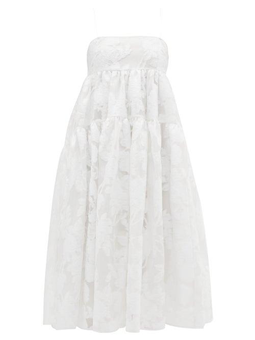 Matchesfashion.com Cecilie Bahnsen - Sofie Tie-back Rose-chine Dress - Womens - White