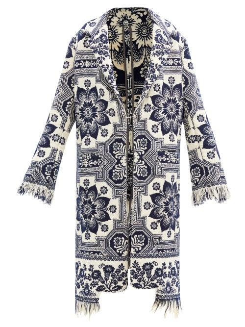 Matchesfashion.com Mimi Prober - Corinne Floral-jacquard Upcycled Cotton Coat - Womens - Blue