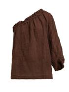 Matchesfashion.com Masscob - One Shoulder Linen Blend Top - Womens - Dark Brown