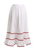 Matchesfashion.com Stella Jean - Contrast Trim Cotton Poplin Skirt - Womens - White
