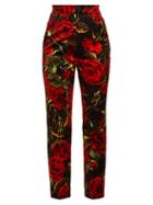 Matchesfashion.com Dolce & Gabbana - Rose Print Velvet Trousers - Womens - Black Multi