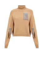 Matchesfashion.com Christopher Kane - Crystal-tassel Cut-out Cashmere Sweater - Womens - Camel
