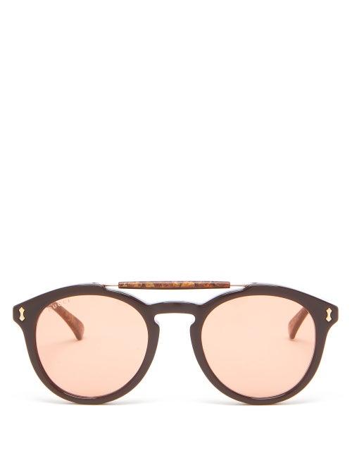 Matchesfashion.com Gucci - Round Aviator Acetate Sunglasses - Mens - Yellow