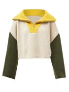Jw Anderson - Colour-block Zip-neck Sweater - Womens - Green Multi