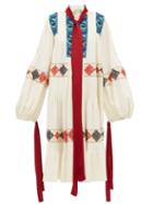 Matchesfashion.com Loewe - Balloon-sleeve Floral-embroidered Wool Dress - Womens - Ivory
