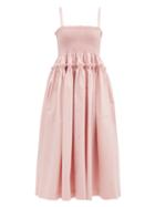 Matchesfashion.com Molly Goddard - Marlene Shirred Cotton-scuba Midi Dress - Womens - Light Pink