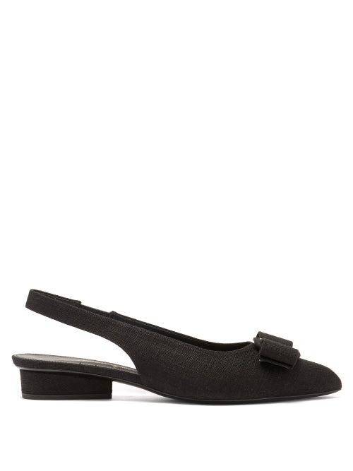 Matchesfashion.com Salvatore Ferragamo - Viva Point-toe Linen Slingback Flats - Womens - Black