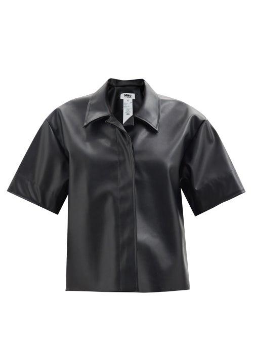 Mm6 Maison Margiela - Faux-leather Bowling Shirt - Womens - Black