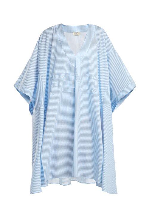 Matchesfashion.com Fendi - Striped Cotton Poplin Kaftan - Womens - Light Blue