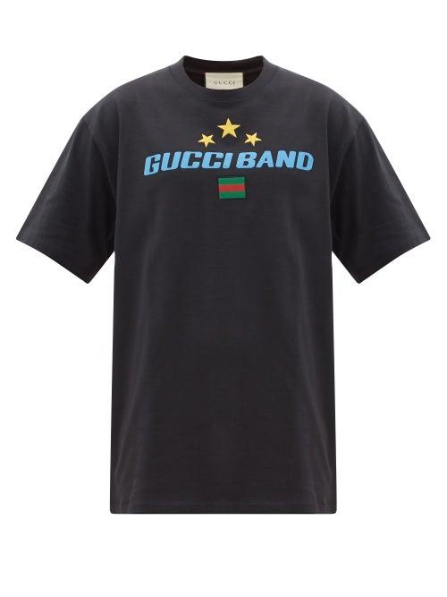 Matchesfashion.com Gucci - Logo-print Flag-embroidered Cotton T-shirt - Mens - Black