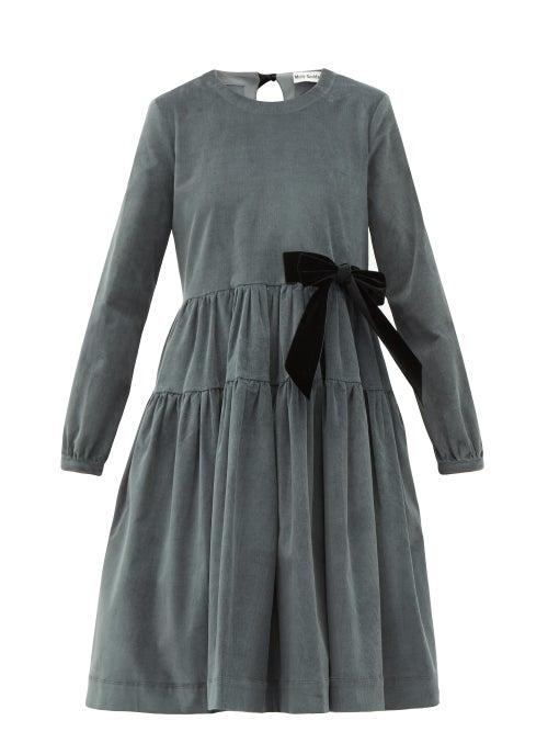 Matchesfashion.com Molly Goddard - Deliah Velvet Bow Cotton Blend Corduroy Dress - Womens - Grey