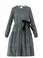 Matchesfashion.com Molly Goddard - Deliah Velvet Bow Cotton Blend Corduroy Dress - Womens - Grey