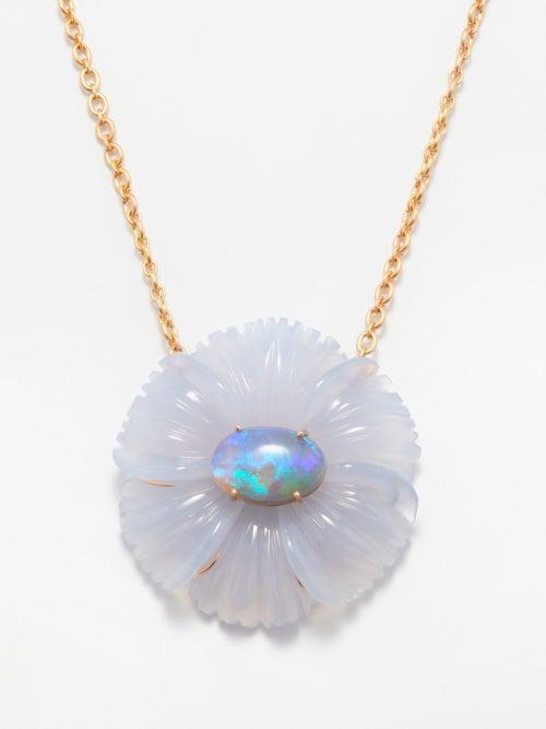 Irene Neuwirth - Tropical Flower Opal & 18kt Rose-gold Necklace - Womens - Purple Multi