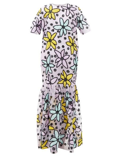 Ashish - Waterlily Sequinned Organza Gown - Womens - Purple Multi