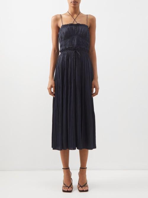 Ulla Johnson - Neveah Pliss Satin Midi Dress - Womens - Navy