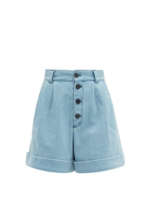 Matchesfashion.com See By Chlo - Pleated Waist High Rise Denim Shorts - Womens - Denim
