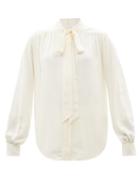 Ladies Rtw Victoria Beckham - Pussybow Gathered Silk-georgette Blouse - Womens - Ivory