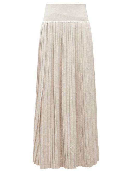 Matchesfashion.com The Row - Coraline Pleated-jersey Midi Skirt - Womens - Beige