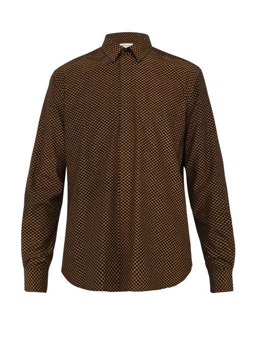 Matchesfashion.com Saint Laurent - Mesh Print Silk Shirt - Mens - Brown