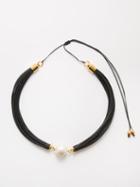 Tohum - Gaia 24k Gold Plated, Pearl & Leather Necklace - Womens - Black Multi