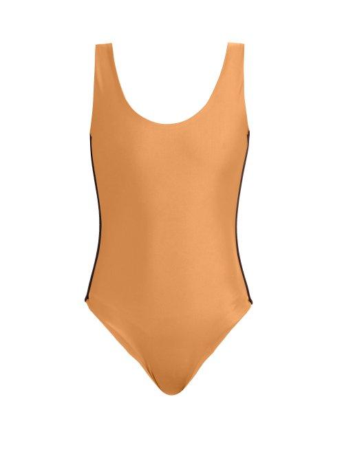 Matchesfashion.com Albus Lumen - Scoop Back Contrast Piping Swimsuit - Womens - Camel