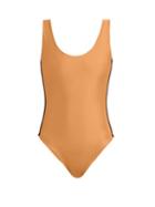 Matchesfashion.com Albus Lumen - Scoop Back Contrast Piping Swimsuit - Womens - Camel