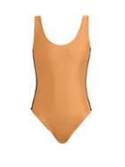 Matchesfashion.com Albus Lumen - Scoop Back Contrast Piping Swimsuit - Womens - Camel