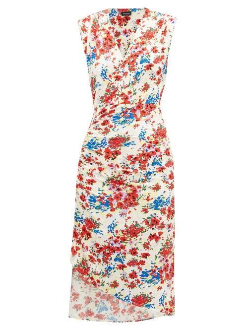 Matchesfashion.com Atlein - Gathered Floral-print Stretch-jersey Dress - Womens - White Print