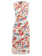 Matchesfashion.com Atlein - Gathered Floral-print Stretch-jersey Dress - Womens - White Print