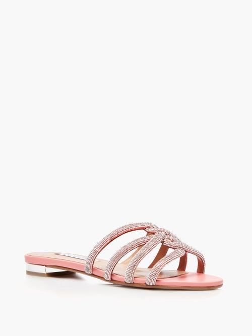Aquazzura - Moondust Crystal-embellished Leather Slides - Womens - Nude