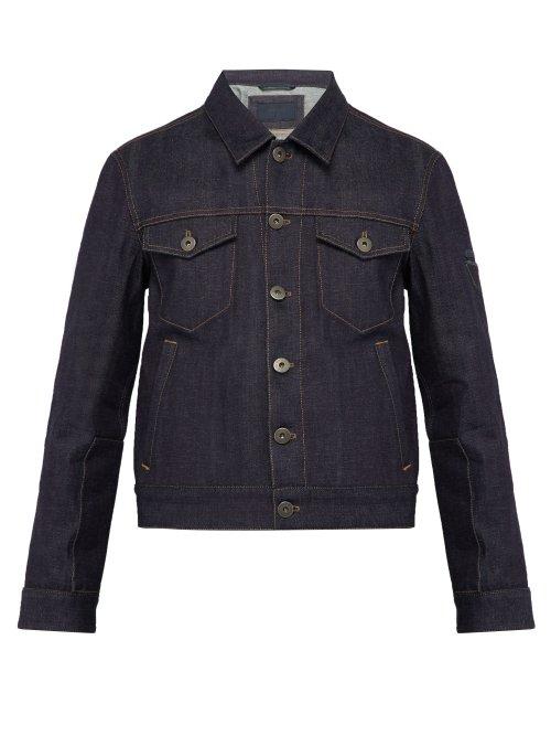 Matchesfashion.com Prada - Logo Sleeve Patch Point Collar Denim Jacket - Mens - Denim