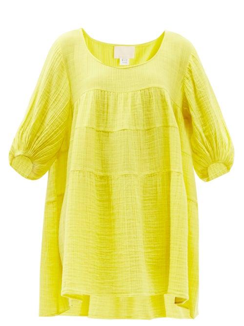 Matchesfashion.com Anaak - Nina Tiered Crinkled-cotton Mini Dress - Womens - Yellow