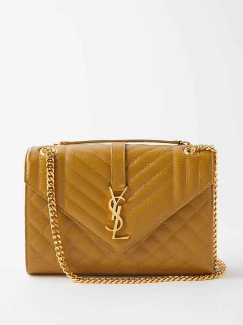 Saint Laurent - Envelope Matelass-leather Shoulder Bag - Womens - Khaki