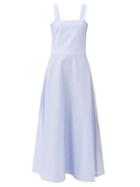 Matchesfashion.com Gioia Bini - Lucinda Square-neck Checked Cotton Maxi Dress - Womens - Light Blue