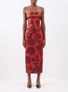 Emilia Wickstead - Keeley Floral-print Duchess-satin Strapless Dress - Womens - Red Pink