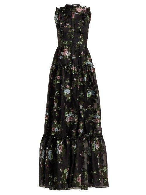 Matchesfashion.com Erdem - Ava Fil Coup Silk Blend Voile Gown - Womens - Black Multi