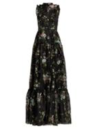 Matchesfashion.com Erdem - Ava Fil Coup Silk Blend Voile Gown - Womens - Black Multi