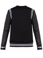 Matchesfashion.com Neil Barrett - Faux Leather Sleeve Varsity Striped Sweatshirt - Mens - Black