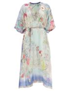 Ladies Beachwear Etro - Floral-print Silk-georgette Kaftan - Womens - Blue Multi